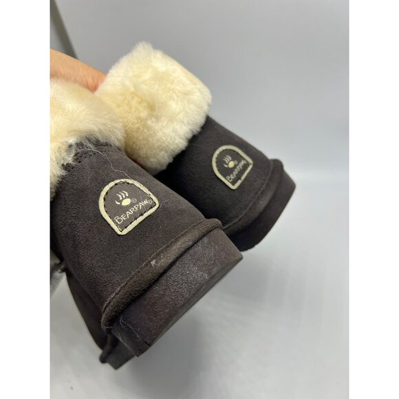 New! Bearpaw Abby Youth Chocolate Boots Size 5 M With Faux Fur Collar & Adjustab - Picture 7 of 9